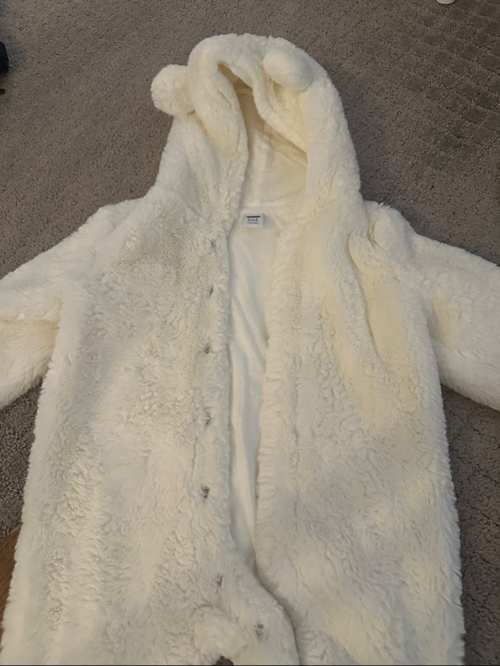 Janie and Jack Plush Teddy Hooded Baby Onesie jacket Cream